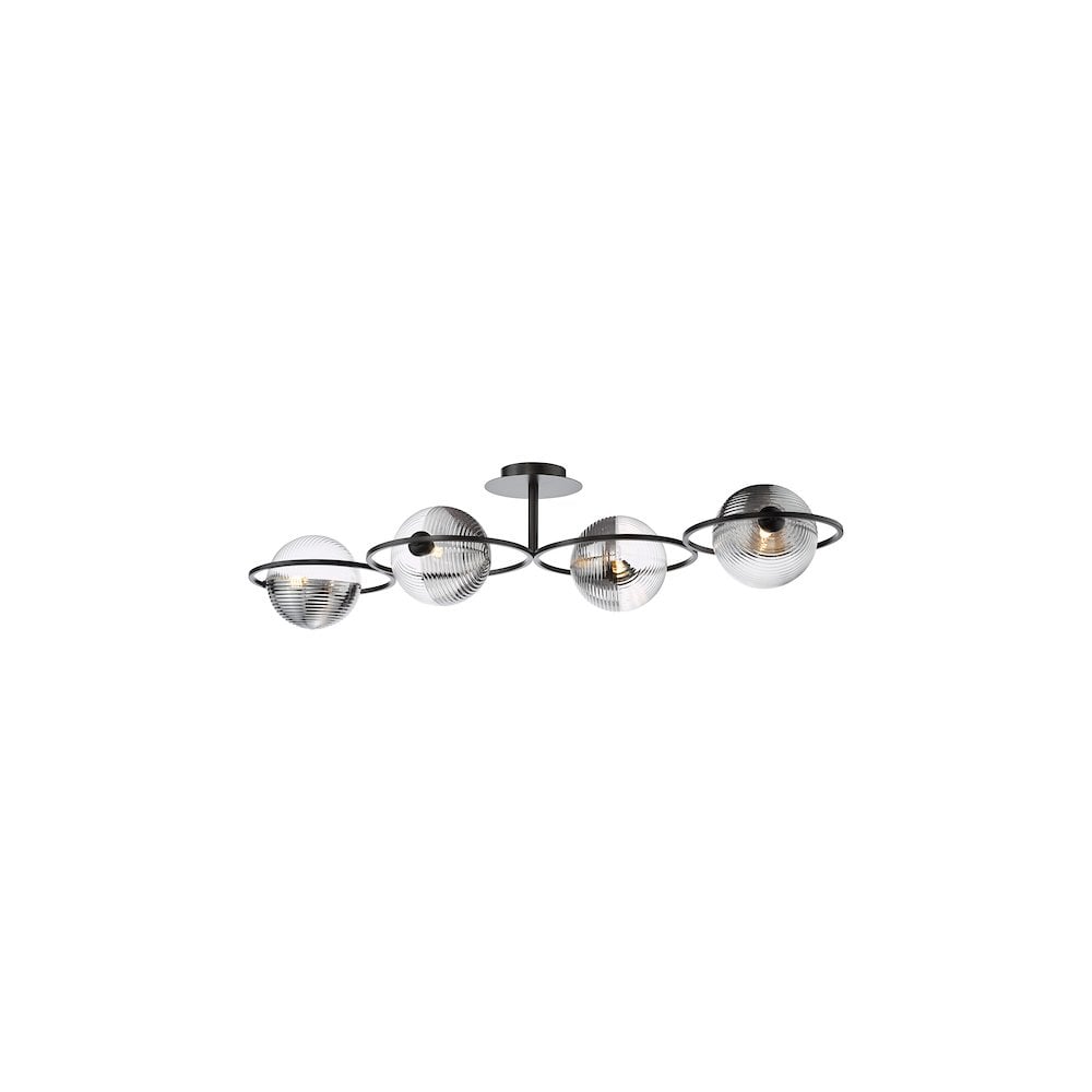 OLY0422-19 Olympus 4 Light Semi-Flush Matt Black and Smoked/Clear Ribbed Glass
