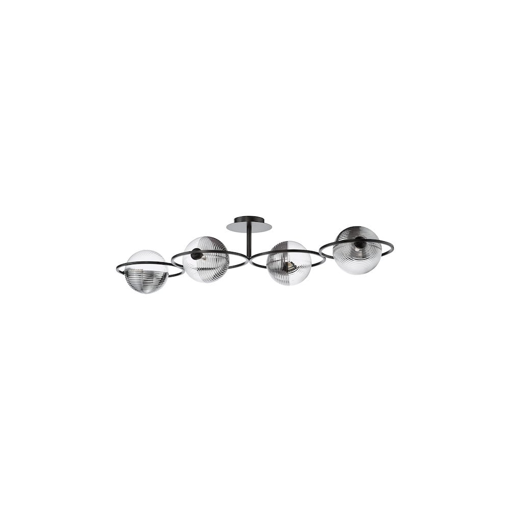 OLY0422-19 Olympus 4 Light Semi-Flush Matt Black and Smoked/Clear Ribbed Glass