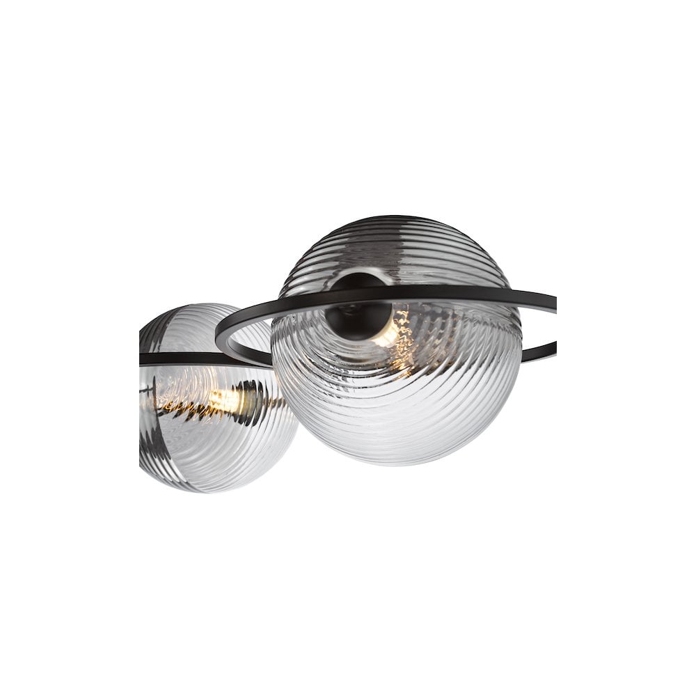 OLY0422-19 Olympus 4 Light Semi-Flush Matt Black and Smoked/Clear Ribbed Glass