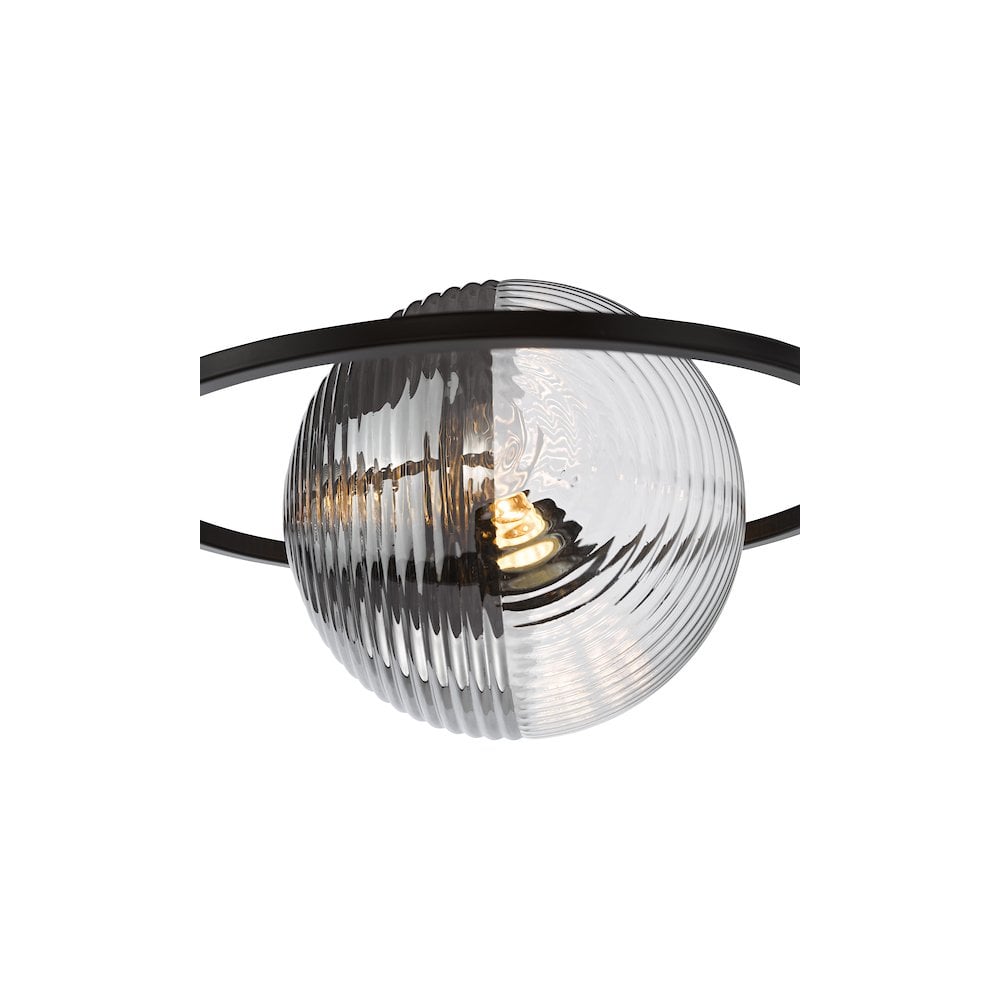 OLY0422-19 Olympus 4 Light Semi-Flush Matt Black and Smoked/Clear Ribbed Glass