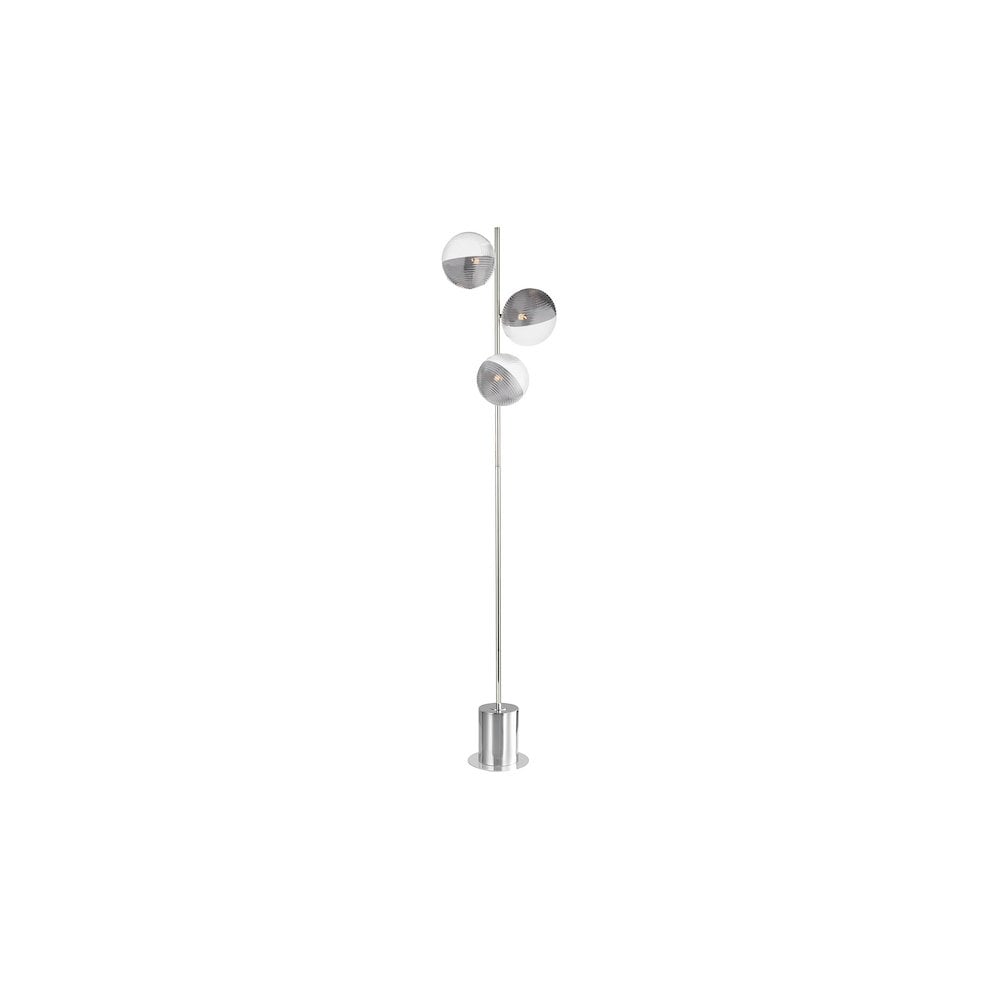 SPI5550-19 Spiral 3 Light Floor Lamp Polished Chrome & Smoked/Clear Ribbed Glass