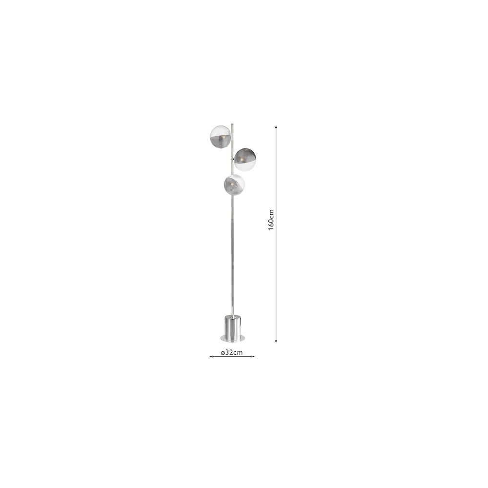 SPI5550-19 Spiral 3 Light Floor Lamp Polished Chrome & Smoked/Clear Ribbed Glass