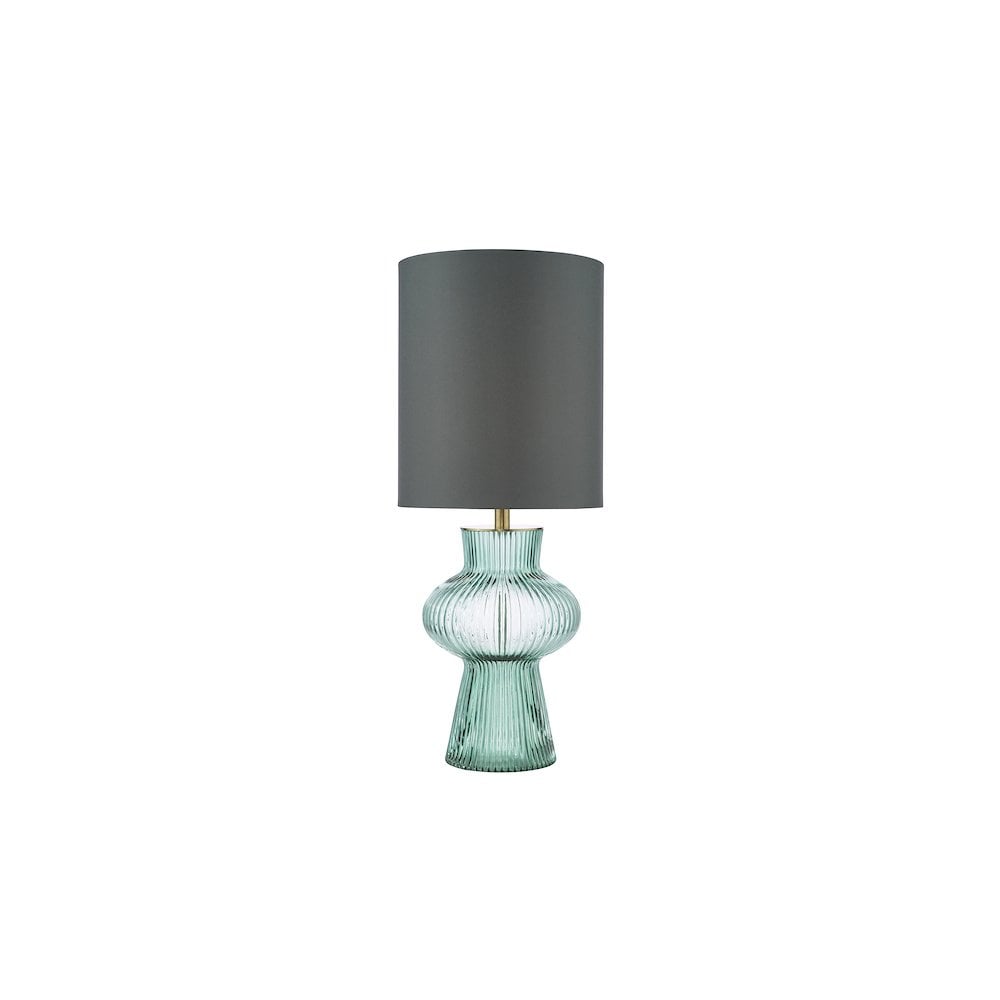SUE4224 Suelita Table Lamp Green Ribbed Glass and Antique Brass With Shade