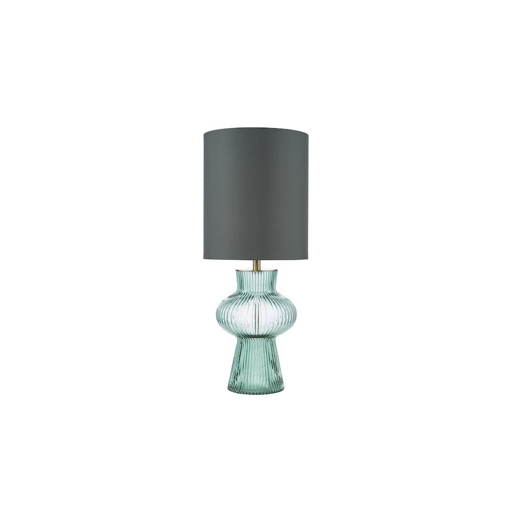 SUE4224 Suelita Table Lamp Green Ribbed Glass and Antique Brass With Shade