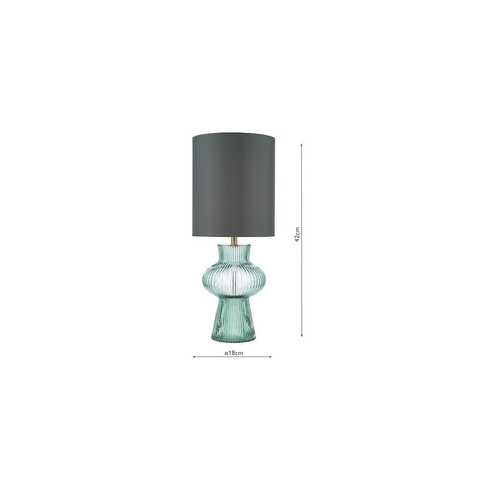 SUE4224 Suelita Table Lamp Green Ribbed Glass and Antique Brass With Shade