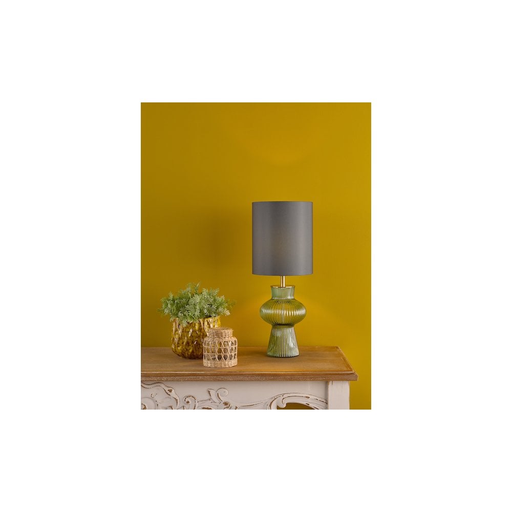 SUE4224 Suelita Table Lamp Green Ribbed Glass and Antique Brass With Shade