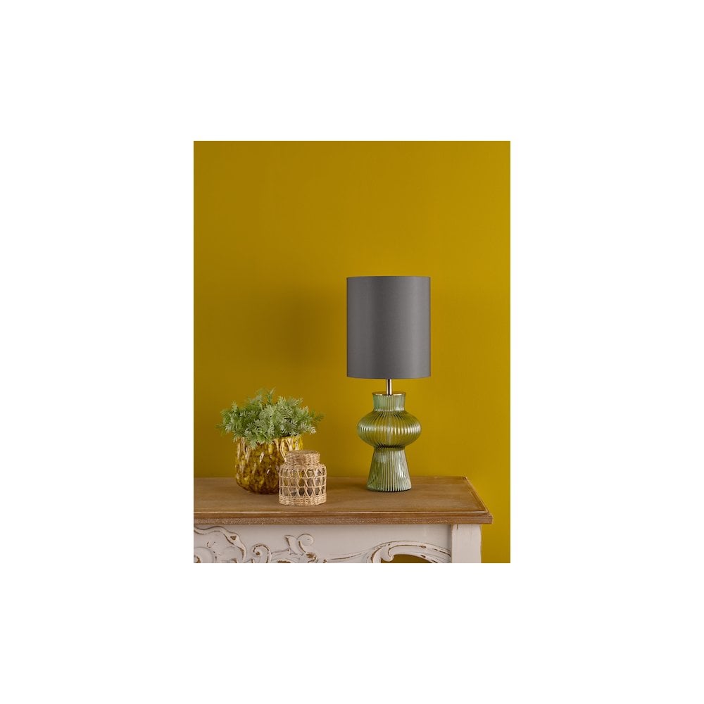 SUE4224 Suelita Table Lamp Green Ribbed Glass and Antique Brass With Shade