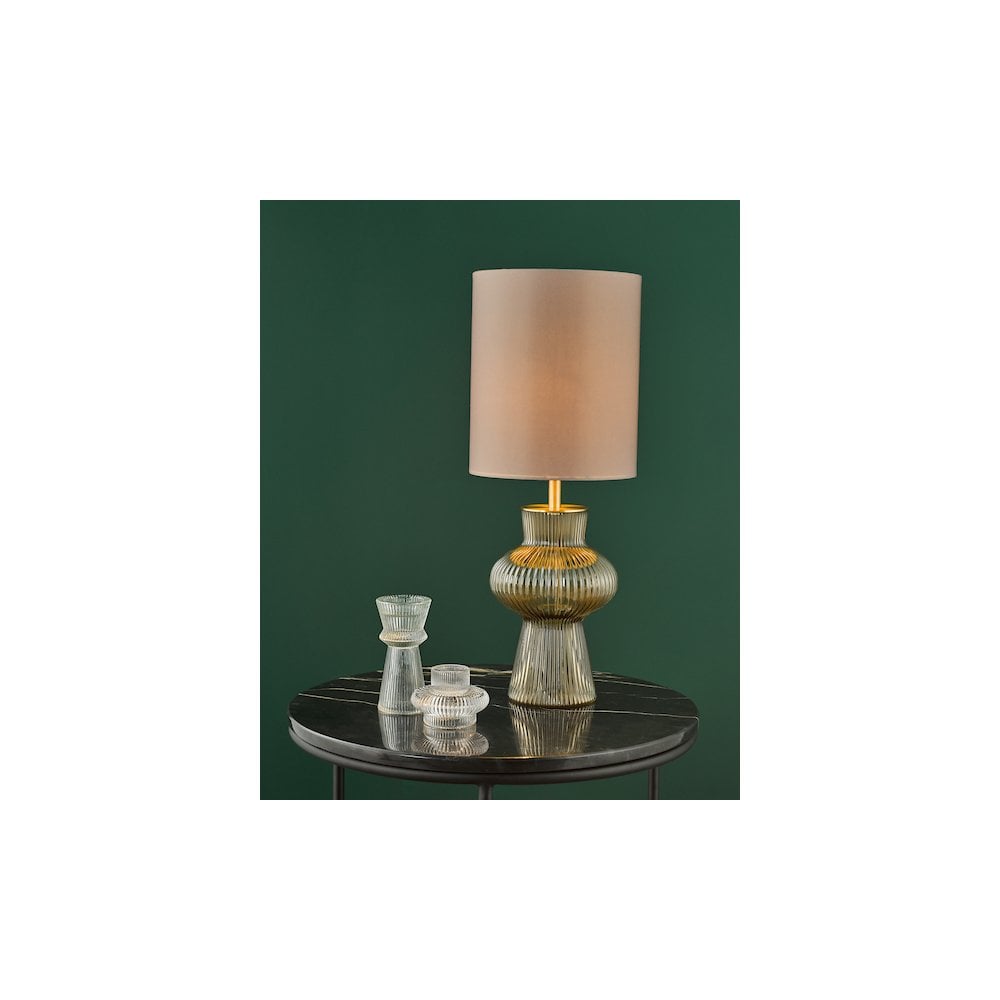 SUE4229 Suelita Table Lamp Brown Ribbed Glass and Antique Brass With Shade