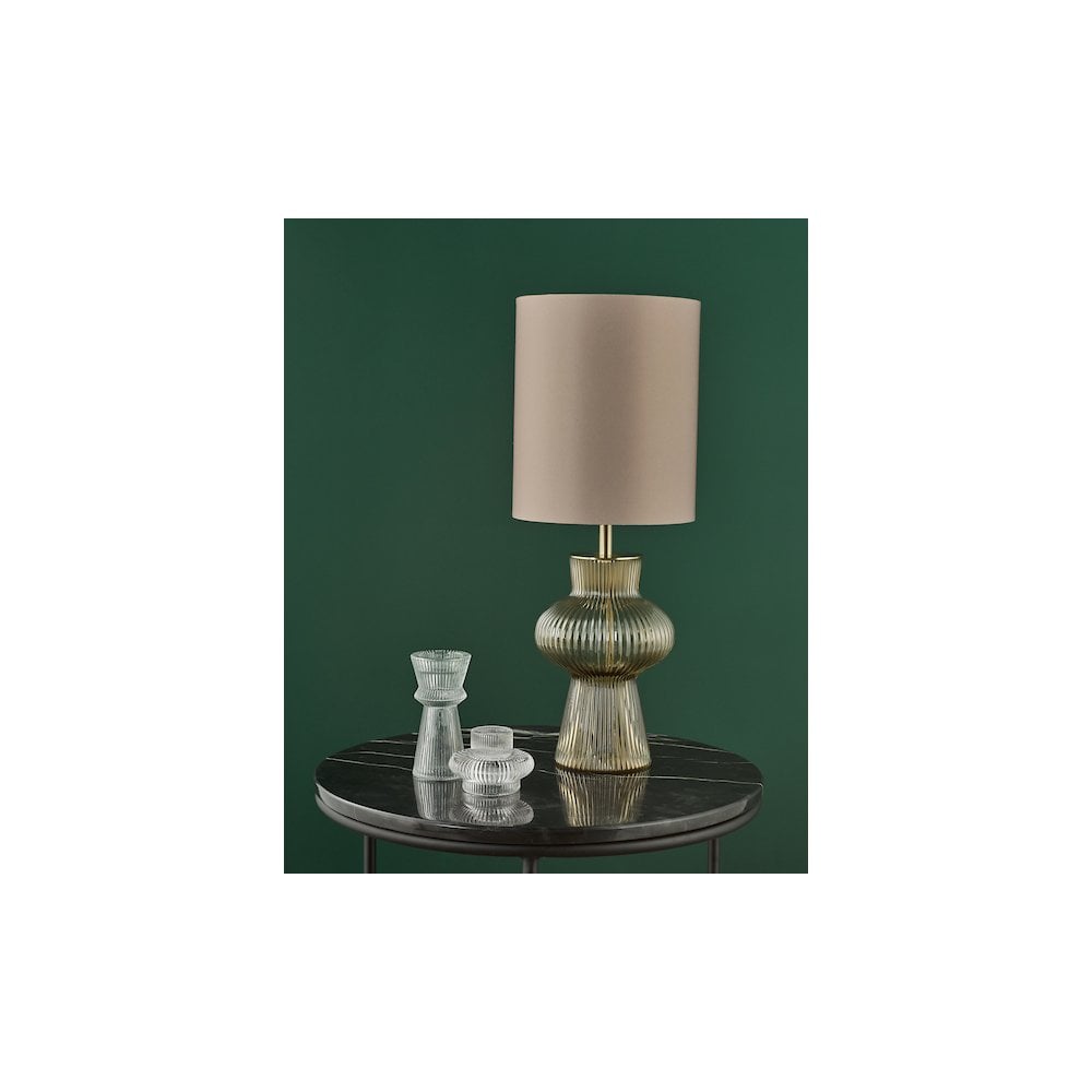 SUE4229 Suelita Table Lamp Brown Ribbed Glass and Antique Brass With Shade