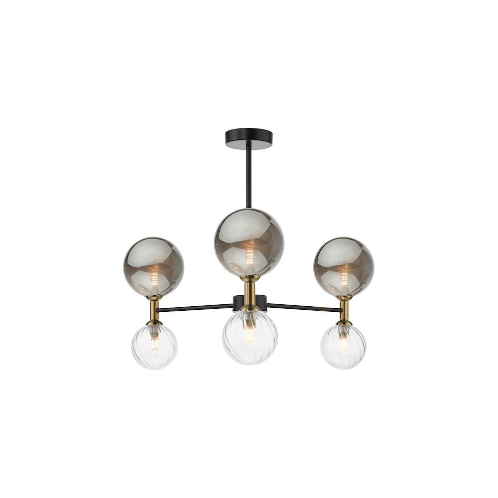 TAK0654-03-24 Takara 6 Light Semi-Flush Matt Black and Twisted Glass