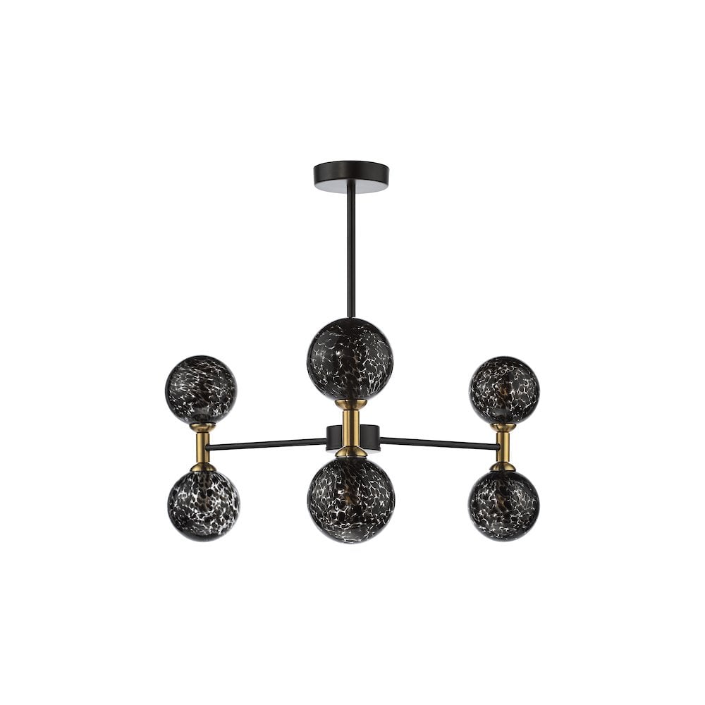 TAK0654-21 Takara 6 Light Semi-Flush Matt Black and Bronze With Black Confetti Glass
