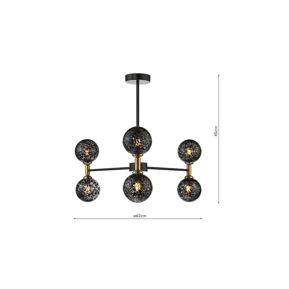 TAK0654-21 Takara 6 Light Semi-Flush Matt Black and Bronze With Black Confetti Glass