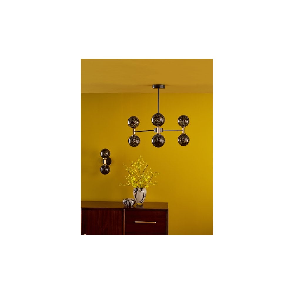 TAK0654-21 Takara 6 Light Semi-Flush Matt Black and Bronze With Black Confetti Glass