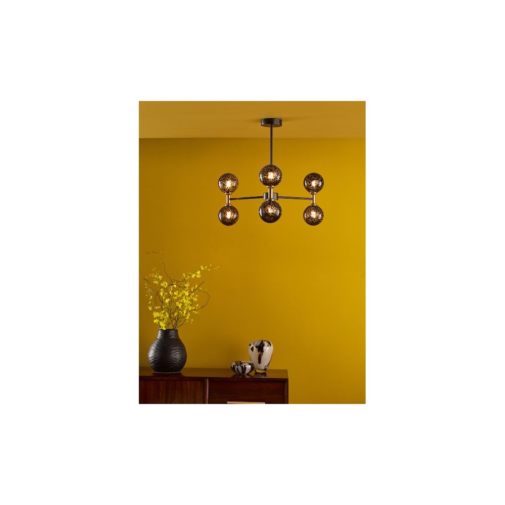 TAK0654-21 Takara 6 Light Semi-Flush Matt Black and Bronze With Black Confetti Glass