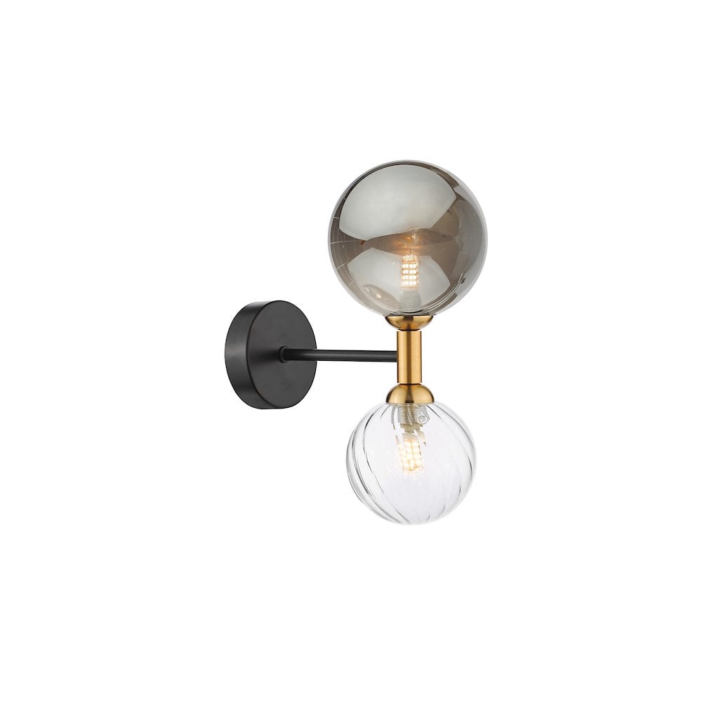 TAK0954-03-24 Takara 2 Light Wall Light Black and Twisted & Large Smoked Glass