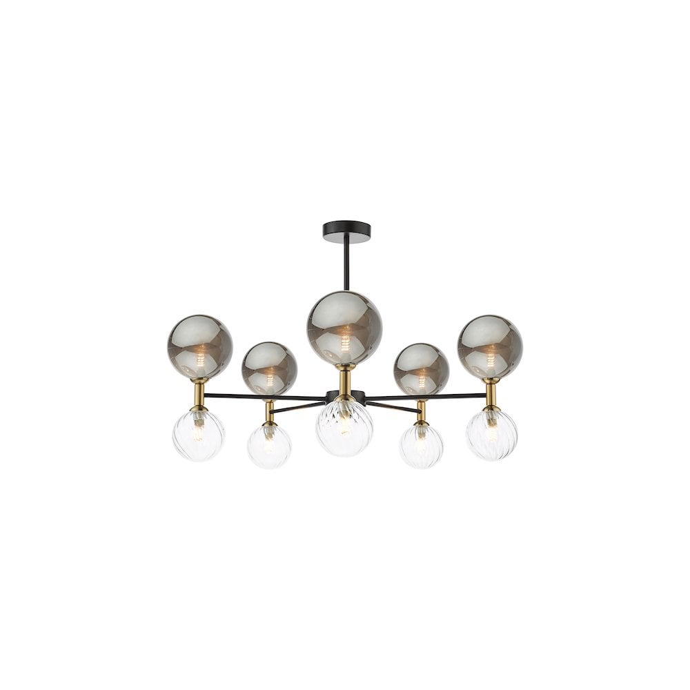 TAK2354-03-24 Takara 10 Light Semi-Flush Black With Twisted & Smoked Glass