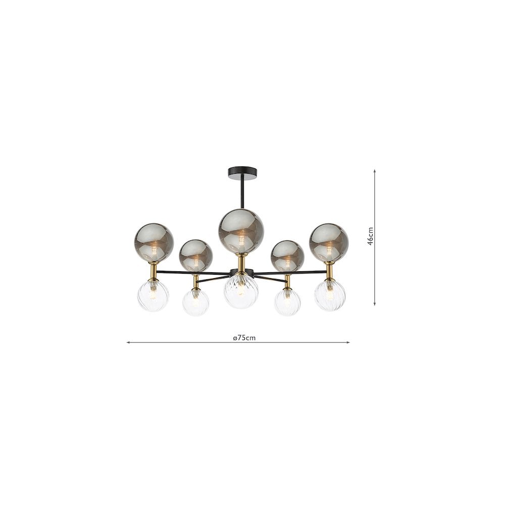 TAK2354-03-24 Takara 10 Light Semi-Flush Black With Twisted & Smoked Glass