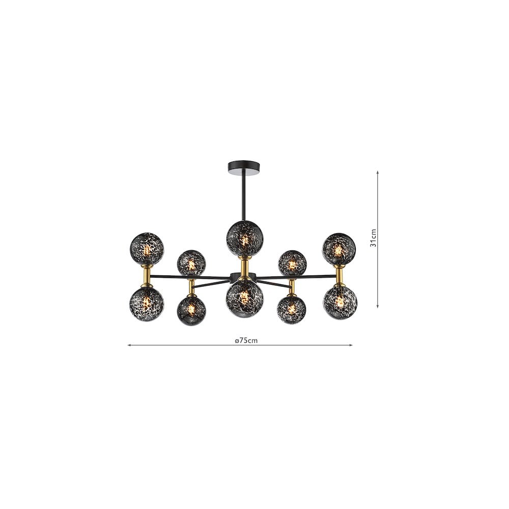TAK2354-21 Takara 10 Light Semi-Flush Matt Black With Black Confetti Glass