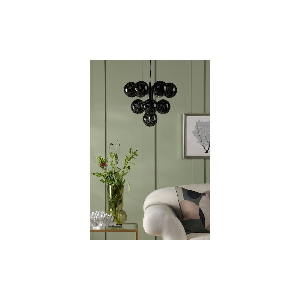 VIN2322-21 Vine 10 Light Pendant Matt Black and Black Confetti Glass