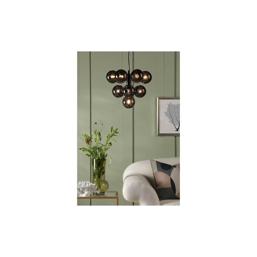 VIN2322-21 Vine 10 Light Pendant Matt Black and Black Confetti Glass