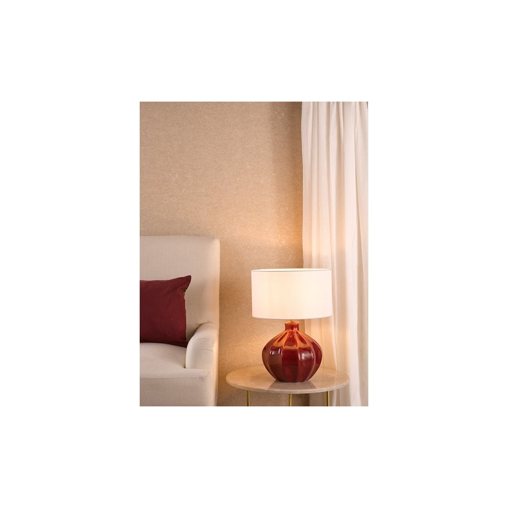 AMR4225-PYR142 Amrita Ceramic Table Lamp Red and Antique Brass With Shade