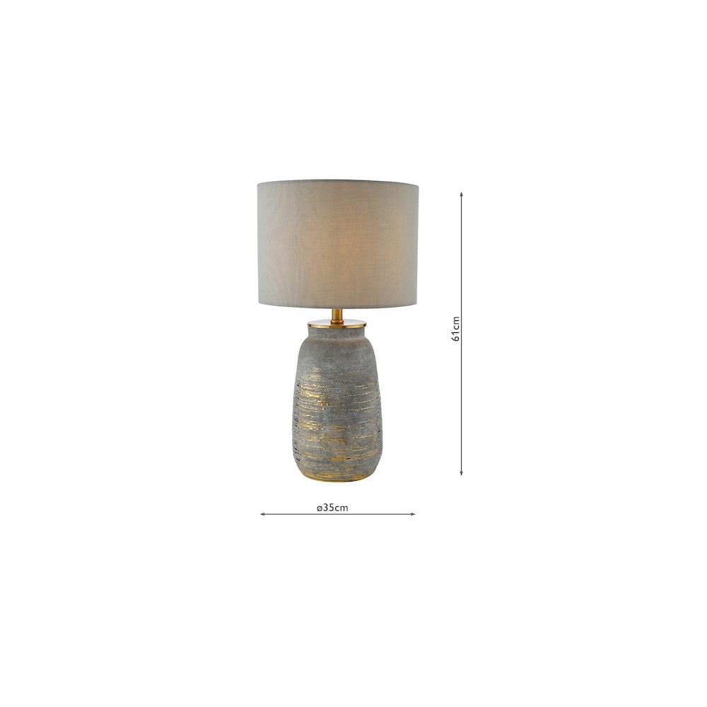 CRE4239-PYR1439 Creon Ceramic Table Lamp Grey and Antique Brassss With Shade