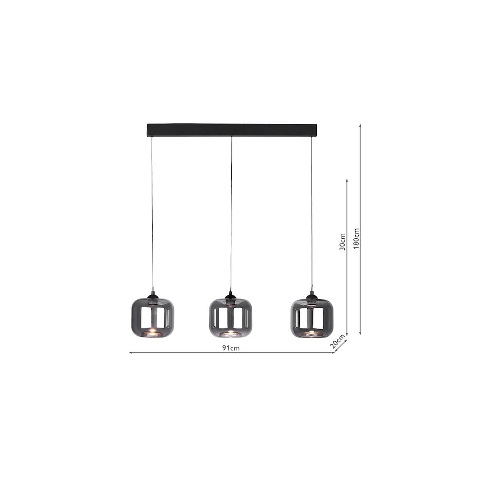 EIL0322-AID6510B Eileen 3 Light Bar Pendant Matt Black and Smoked Glass LED