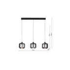 EIL0322-AID6510B Eileen 3 Light Bar Pendant Matt Black and Smoked Glass LED