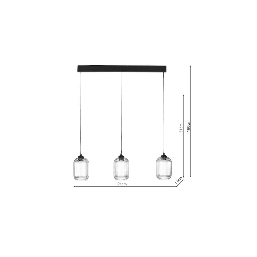 EIL0322-SAW6508 Eileen 3 Light Bar Pendant Matt Black and Ribbed Glass LED