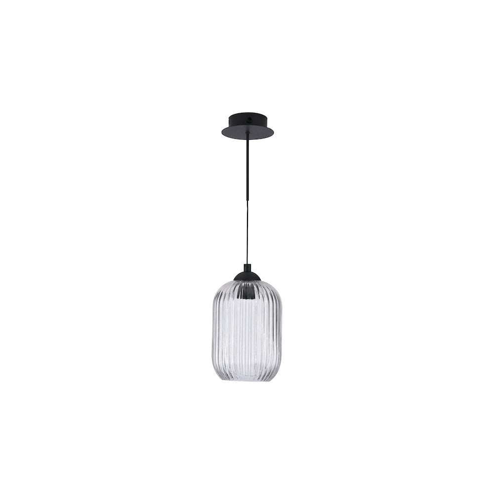 EIL0722-SAW6508 Eileen Pendant/Wall Light Matt Black and Ribbed Glass LED