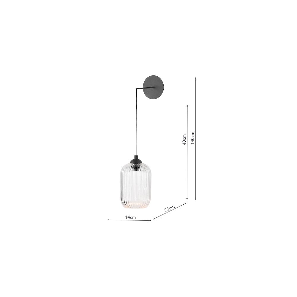 EIL0722-SAW6508 Eileen Pendant/Wall Light Matt Black and Ribbed Glass LED