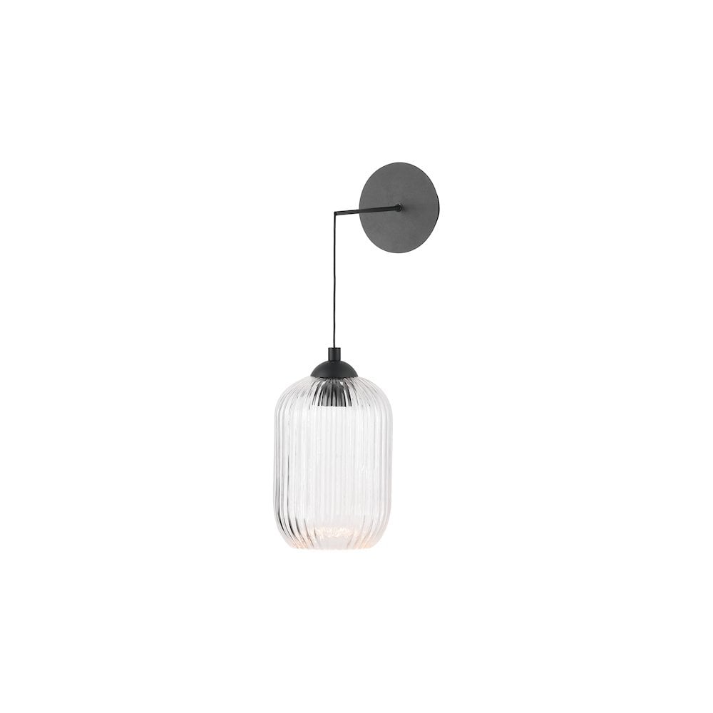 EIL0722-SAW6508 Eileen Pendant/Wall Light Matt Black and Ribbed Glass LED