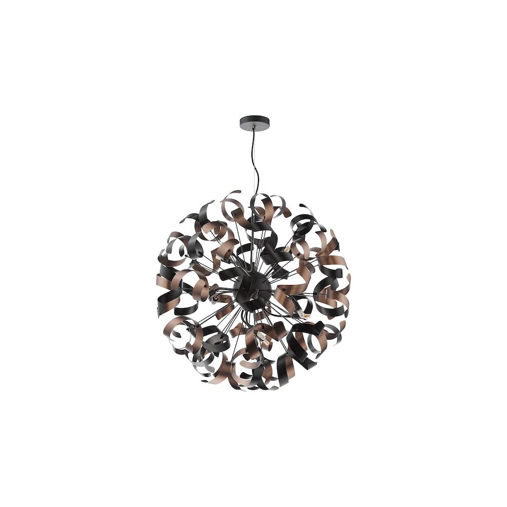SWA1222-07 Swash 12 Light Pendant Black With Copper Ribbons