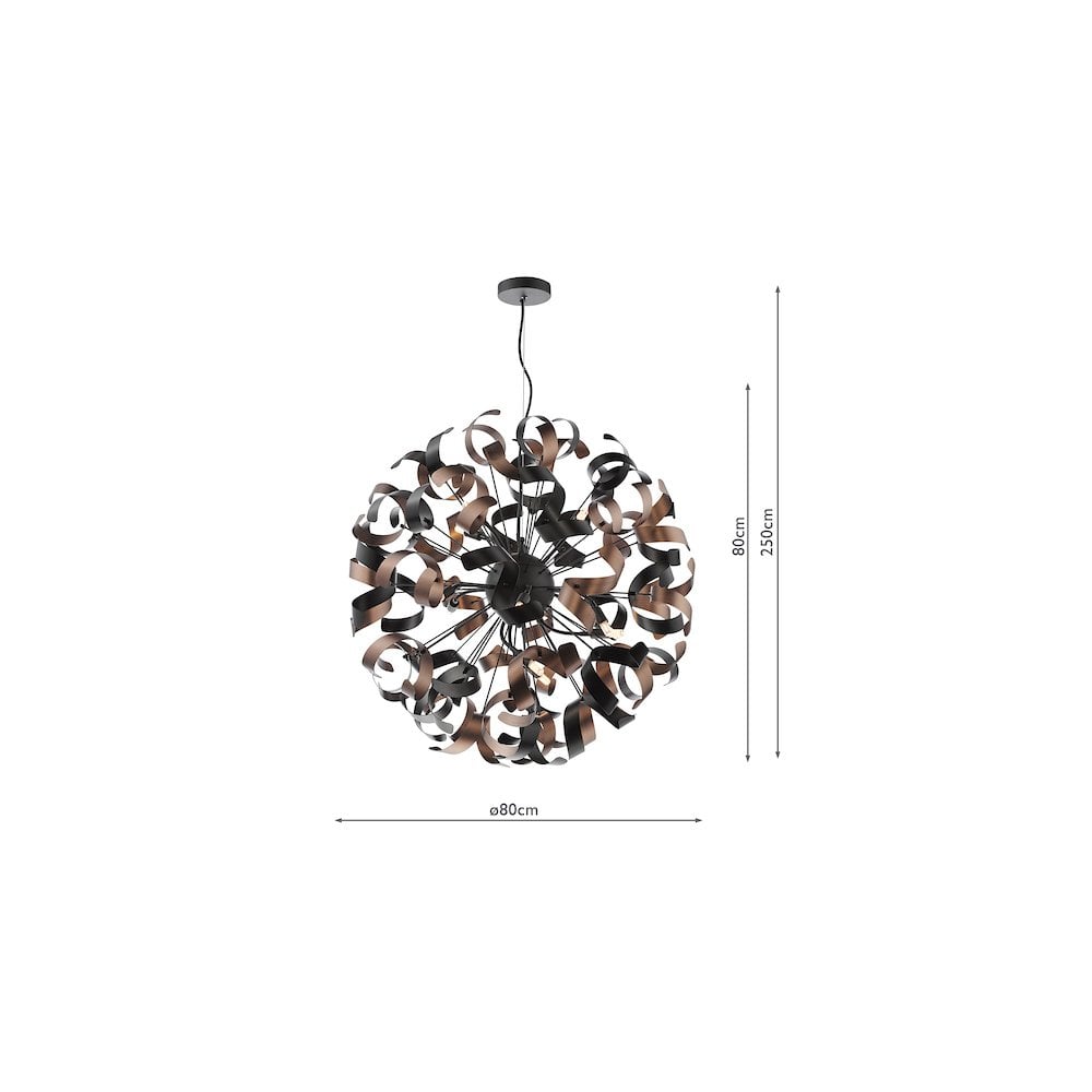 SWA1222-07 Swash 12 Light Pendant Black With Copper Ribbons