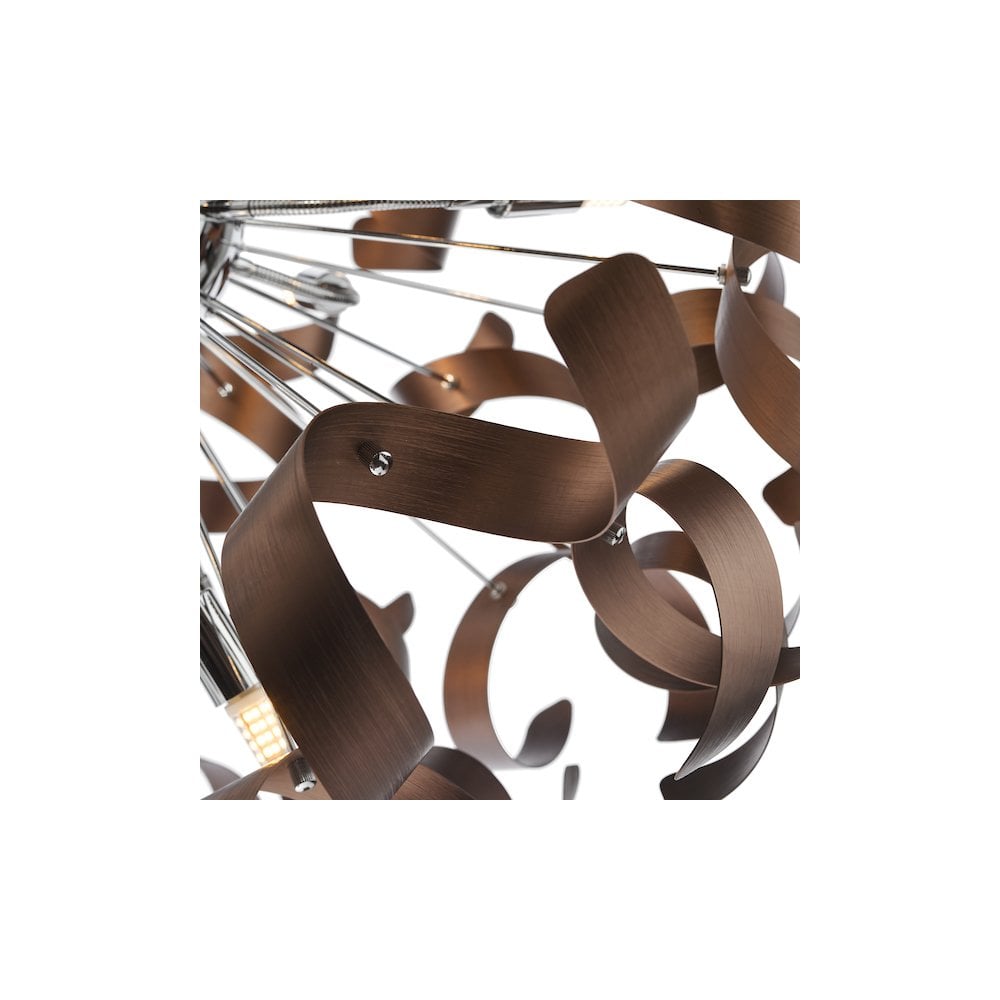 SWA1250-06 Swash 12 Light Pendant Polished Chrome with Copper Ribbons