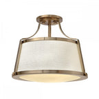 HK-CHARLOTTE-SF-BC Charlotte 3 Light Ceiling Semi-Flush Brushed Caramel, Linen Shade