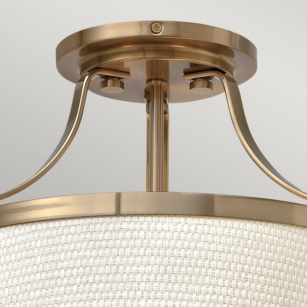 HK-CHARLOTTE-SF-BC Charlotte 3 Light Ceiling Semi-Flush Brushed Caramel, Linen Shade