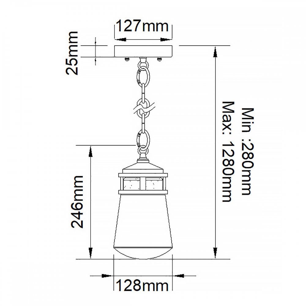 KL-LYNDON8-S-AZ Lyndon 1 Light Outdoor Small Chain Lantern Architectural Bronze