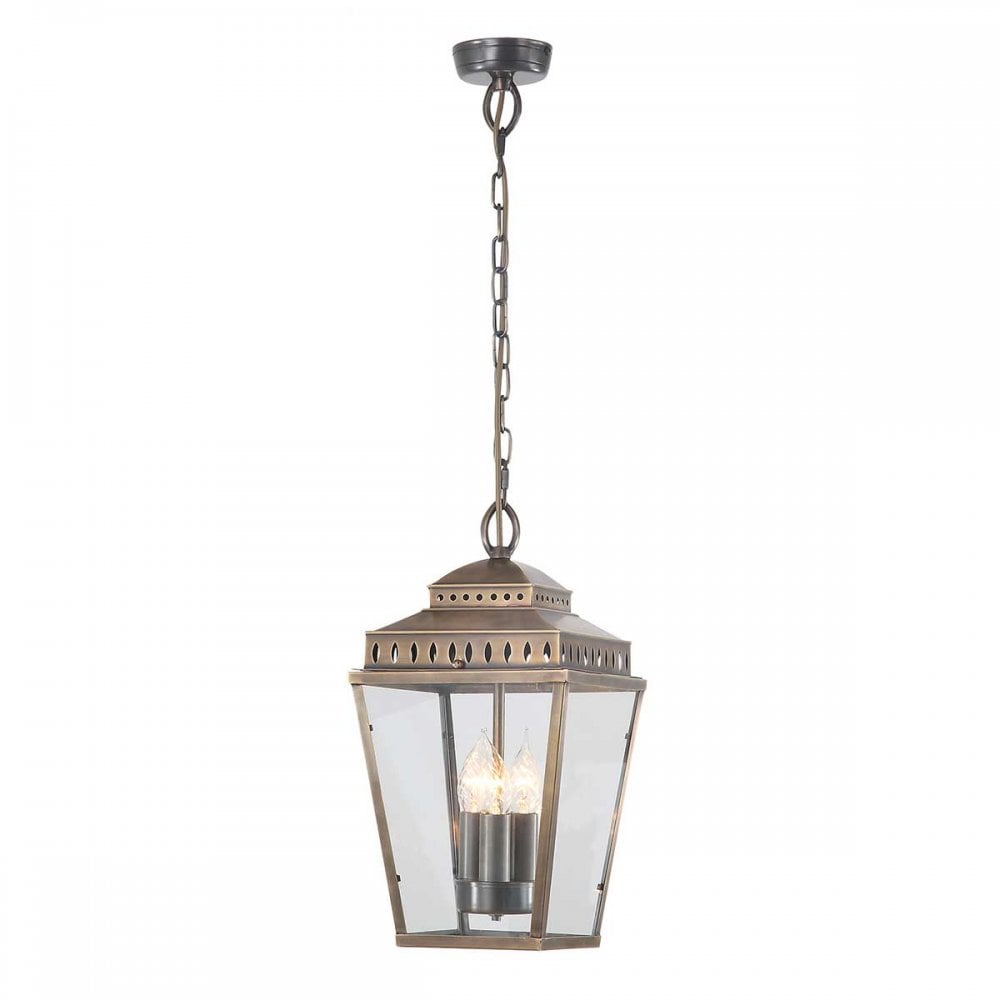 MANSION-HOUSE8-BR Mansion House 3 Light Outdoor Chain Lantern Aged Brass