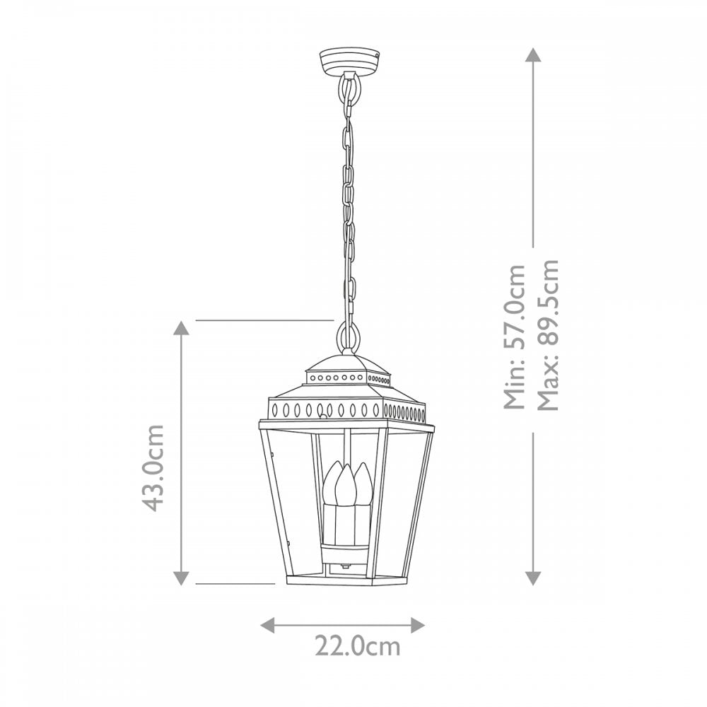 MANSION-HOUSE8-BR Mansion House 3 Light Outdoor Chain Lantern Aged Brass