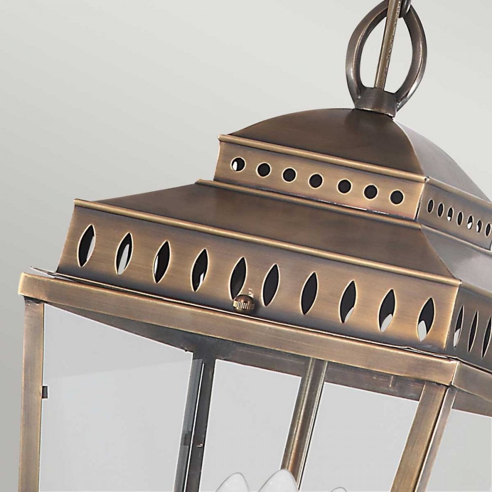 MANSION-HOUSE8-BR Mansion House 3 Light Outdoor Chain Lantern Aged Brass (S)