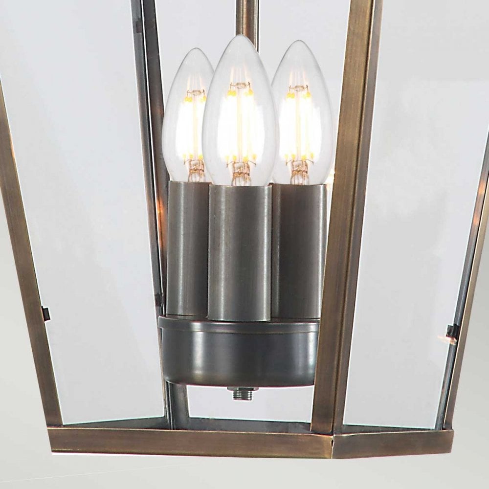 MANSION-HOUSE8-BR Mansion House 3 Light Outdoor Chain Lantern Aged Brass (S)