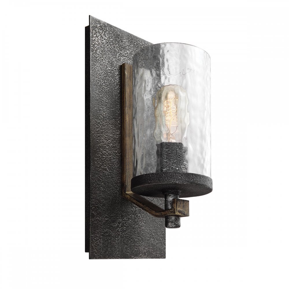 QN-ANGELO1 Angelo 1 Light Wall Light Distressed Weathered Oak & Slate Grey Metal