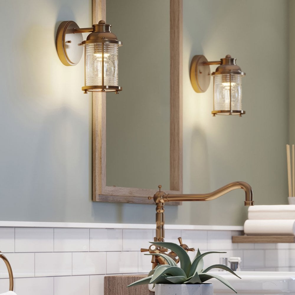 QN-ASHLANDBAY1-NBR-BATH Ashland Bay 1 Light Bathroom Wall Light Natural Brass (S)