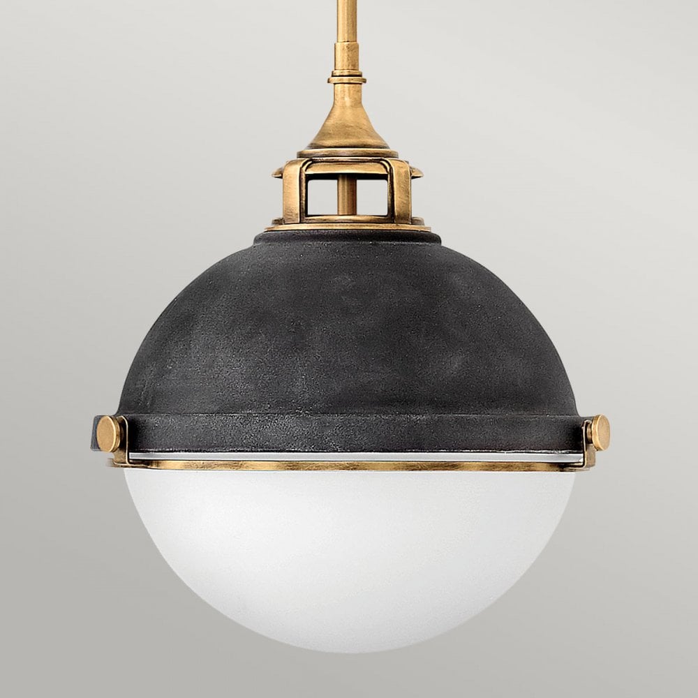 QN-FLETCHER-P-M-AZ Fletcher 2 Light Pendant Aged Zinc & Heritage Brass