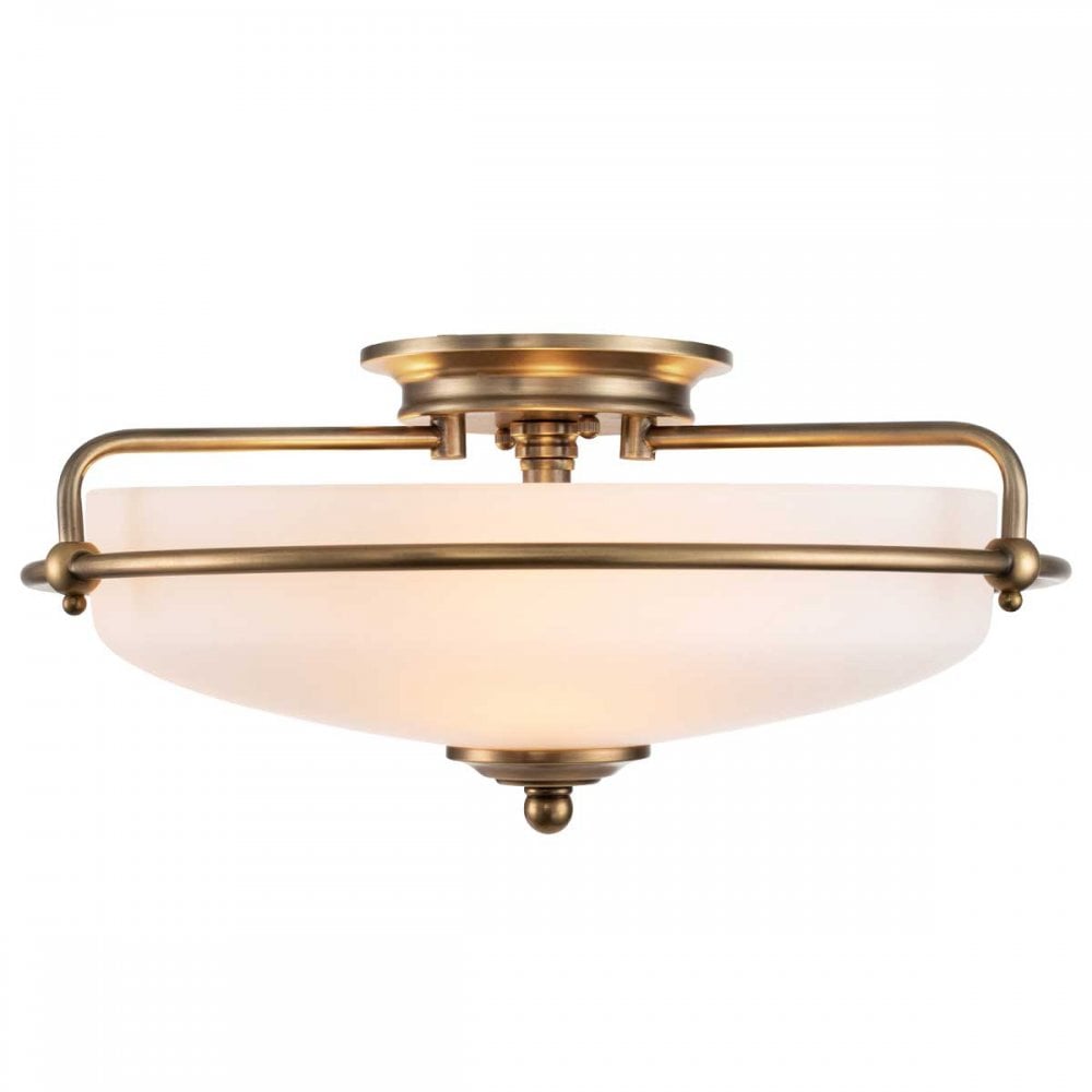 QZ-GRIFFIN-F-WS Griffin 3 Light Ceiling Flush Weathered Brass (S)
