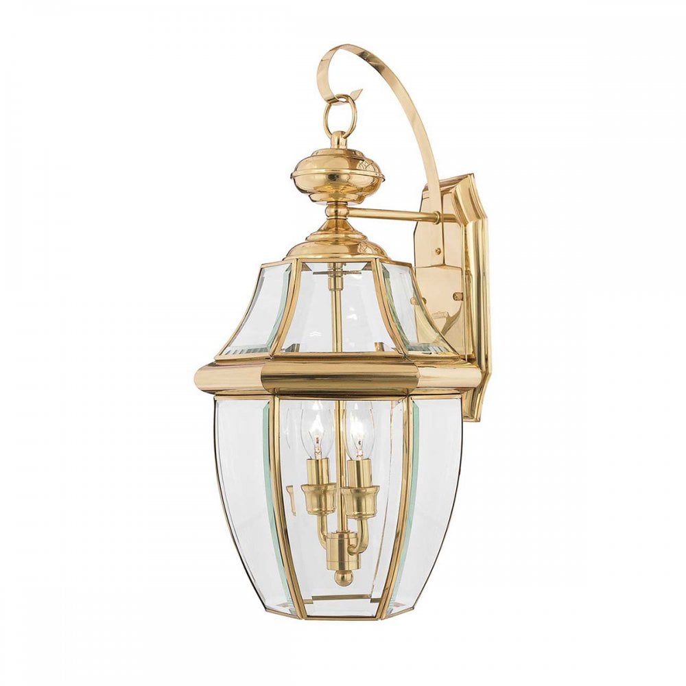 QZ-NEWBURY2-L-PB Newbury 2 Light Outdoor Large Wall Lantern Polished Brass