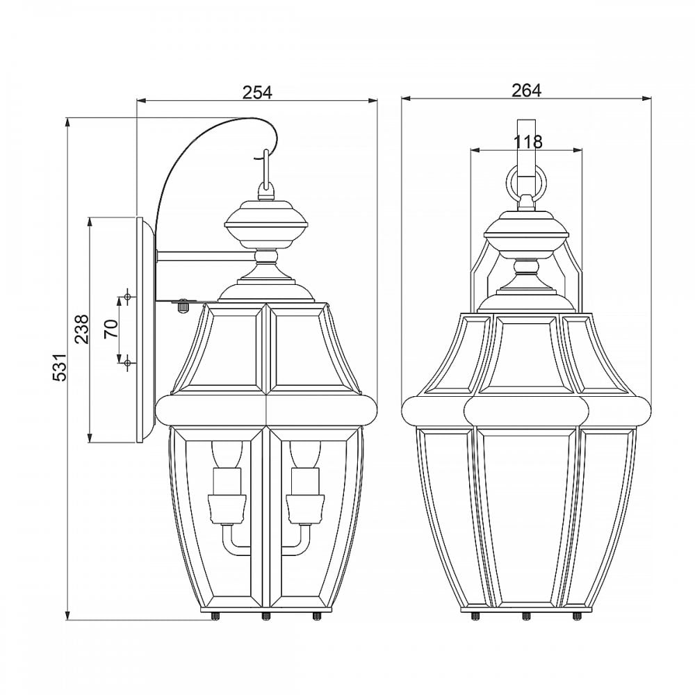 QZ-NEWBURY2-L-PB Newbury 2 Light Outdoor Large Wall Lantern Polished Brass