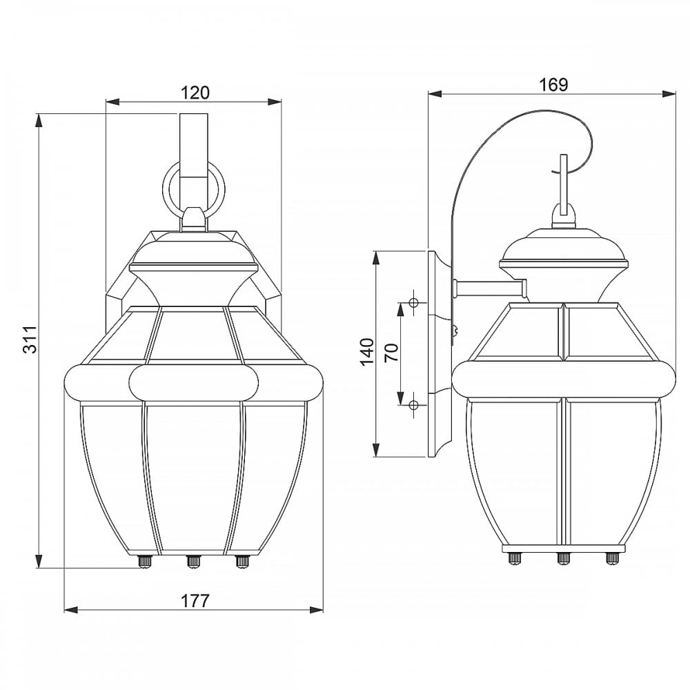 QZ-NEWBURY2-S-PB Newbury 1 Light Outdoor Small Wall Lantern Polished Brass