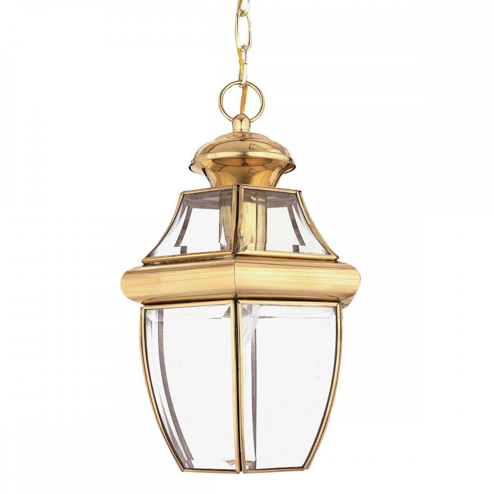 QZ-NEWBURY8-M-PB Newbury 1 Light Outdoor Medium Chain Lantern Polished Brass (S)